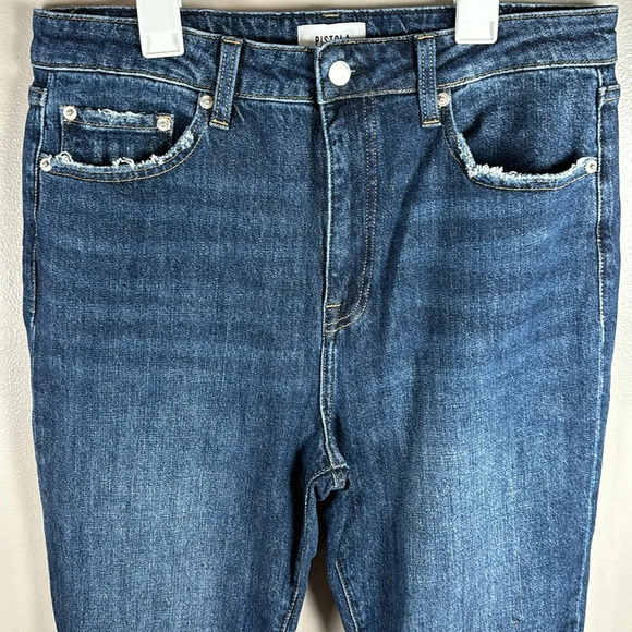 Pistola Straight Leg Distressed High Rise Dark Wash Denim Jeans - Picture 2 of 10